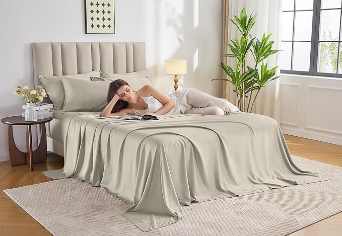 Pure Bamboo Twin XL Sheets, Genuine 100% Organic Viscose Derived from Bamboo Bed Sheet Set, Luxuriously Soft & Cooling, Double Stitching, Lifetime Quality Promise (Twin XL, Birch)