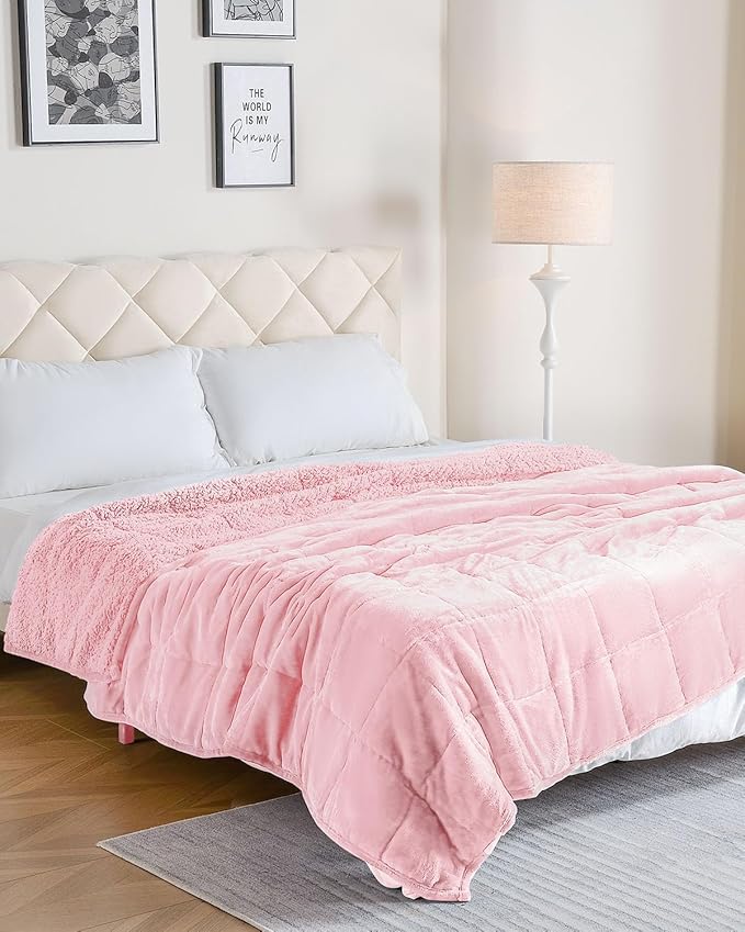 Uttermara Sherpa Fleece Weighted Blanket 20 lbs for Adult, Unicolor Ultra-Soft Fleece and Sherpa, Dual Sided Cozy Plush Blanket for Sofa Bed, 60 x 80 inches, Pink