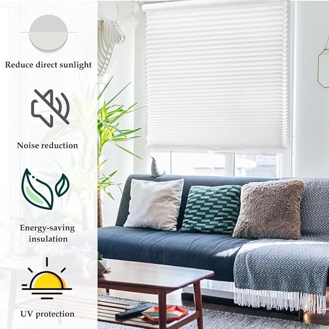 MYshade 1.5-Inch Cellular Cordless Light Filtering Shades,Thermal Insulating Noise Reducing Waterproof Blinds,Honeycomb Window Treatments for Indoor Light Control (White-20 W x 48" H)