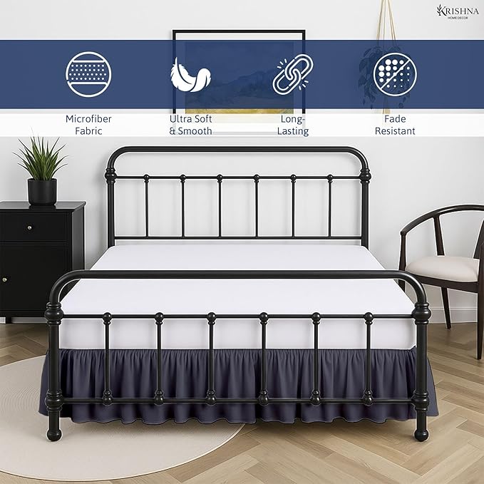 KRISHNA Ruffled Bed Skirt with Split Corners Full, 100% Microfiber Hotel Quality, 14 Inch Drop Dust Ruffle Gathered Bedskirt with Platform, 54" x 75", Dark Grey