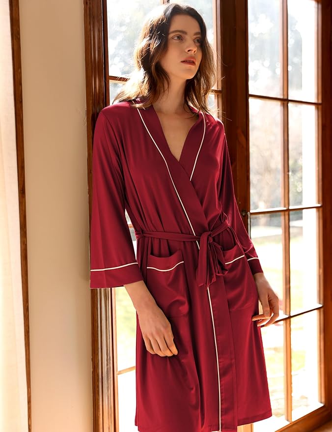 GYS Premium Viscose from Bamboo Robe for Women Long Sleeve Bathrobes Soft Kimono Robes