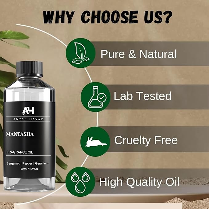 Hotel Scents Diffuser Oil Mantasha 500ml – Inspired by Sauvage Eau de Parfum – Bergamot, Pepper & Geranium – Luxury Scent Refill for Home – Essential Oil for Waterless & Ultrasonic Diffuser