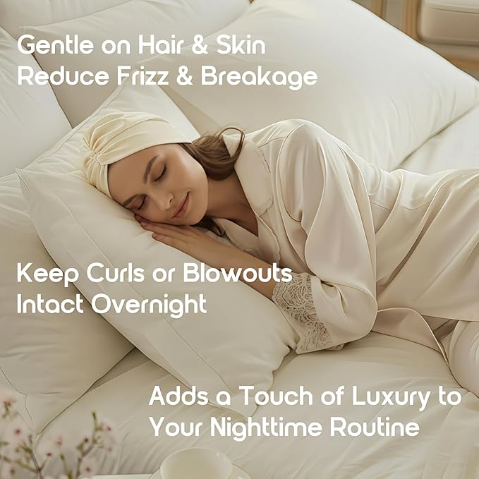 100% Mulberry Silk Bonnet for Sleeping, Adjustable Tie Closure for Women, Breathable Hair Wrap for Hair Protection