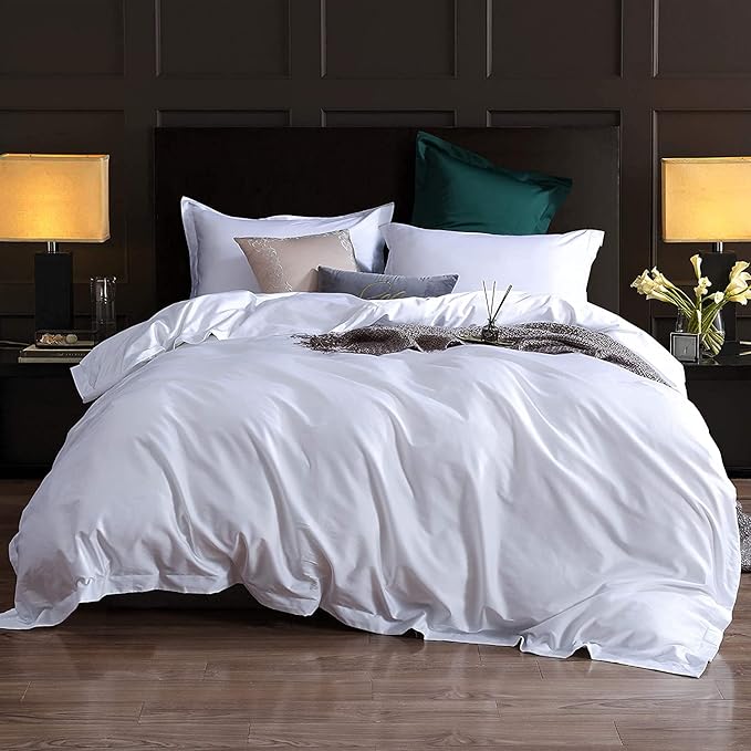 Queen Duvet Cover 1000 Thread Count 100% Egyptian Cotton Luxury Hotel Quality White Quilt Cover & Pillow Sham - 3 Piece All Season Duvet Cover Set with Zipper Closure, Corner Ties