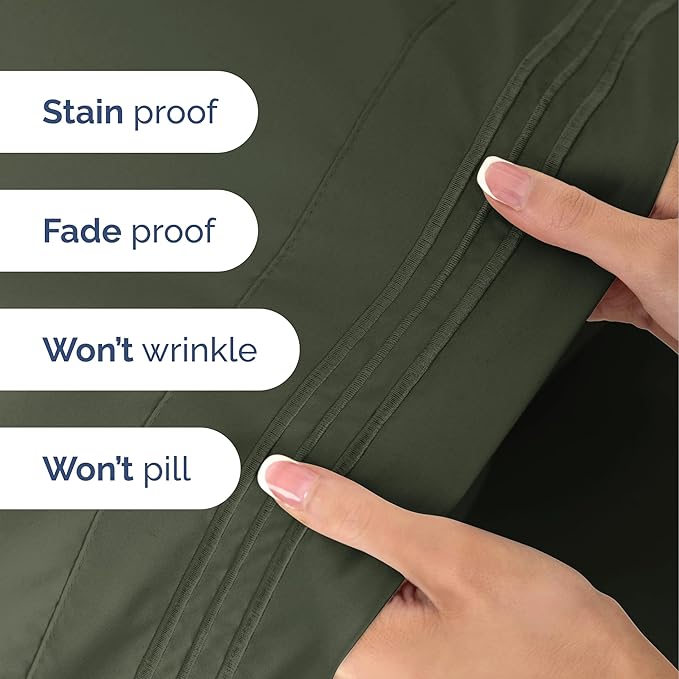 Twin Size 3 Piece Sheet Set - Extra Soft, Breathable & Cooling - Hotel Luxury Durable Bed Sheets for Women & Men - Deep Pockets, Easy-Fit & Wrinkle-Free - Dark Olive Grey Oeko-Tex