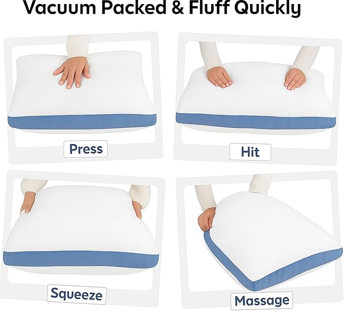 GOLD TEXTILES Premium King Size Bed Pillow Set of 2 - Luxury Hotel Collection, Soft & Firm Support for Side Sleepers, Down Alternative, Fluffy & Plush Pillows for Sleeping (Blue, Pack of 2)