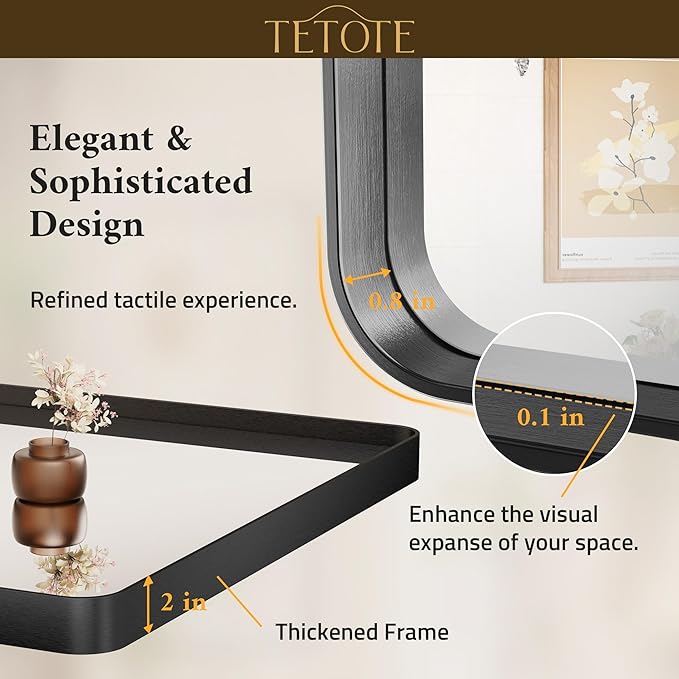 TETOTE Black Bathroom Mirror, 55 x 36 Inch Matte Metal Frame Modern Farmhouse Decor Rectangular Large Entryway Vanity Wall Mounted Mirror (Horizontal/Vertical)