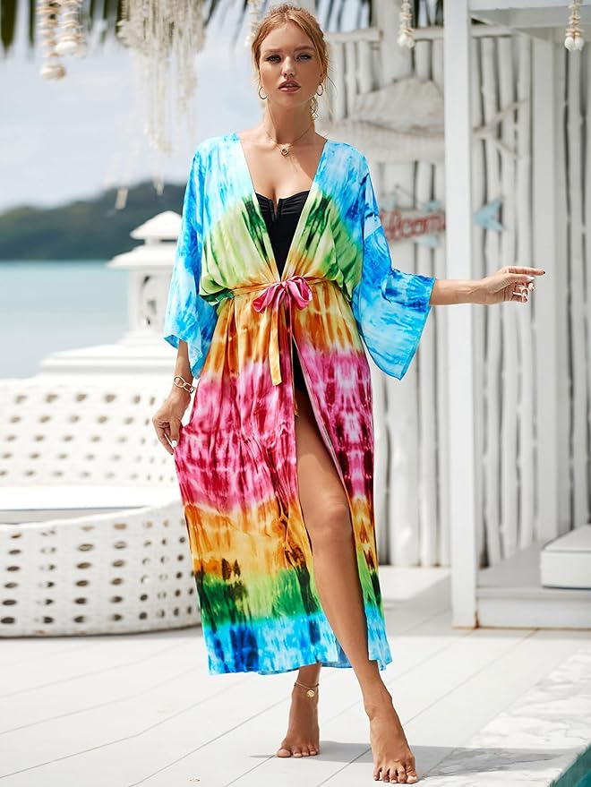 Women Casual Open Front Lightweight Cardigan Long Beach Kimono Cover Up