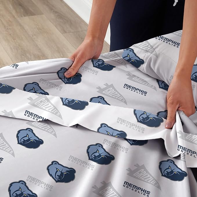 Northwest Officially Licensed Memphis Grizzlies NBA Queen Size Sheet Set – Soft Team Logo Bedding for Dorms, Bedrooms, Fan Caves & Game Day Style