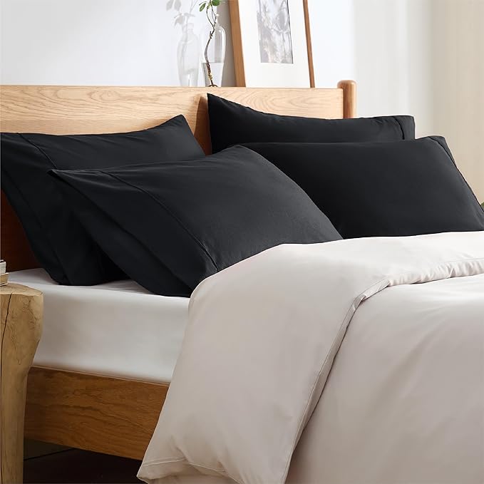 Bedsure King Size Pillow Cases Set of 4 - Black Brushed Microfiber Pillowcases 4 Pack, Super Soft Pillowcase, Pillow Case Cover with Envelope Closure, Wrinkle, Fade and Stain Resistant, 20x36 Inches