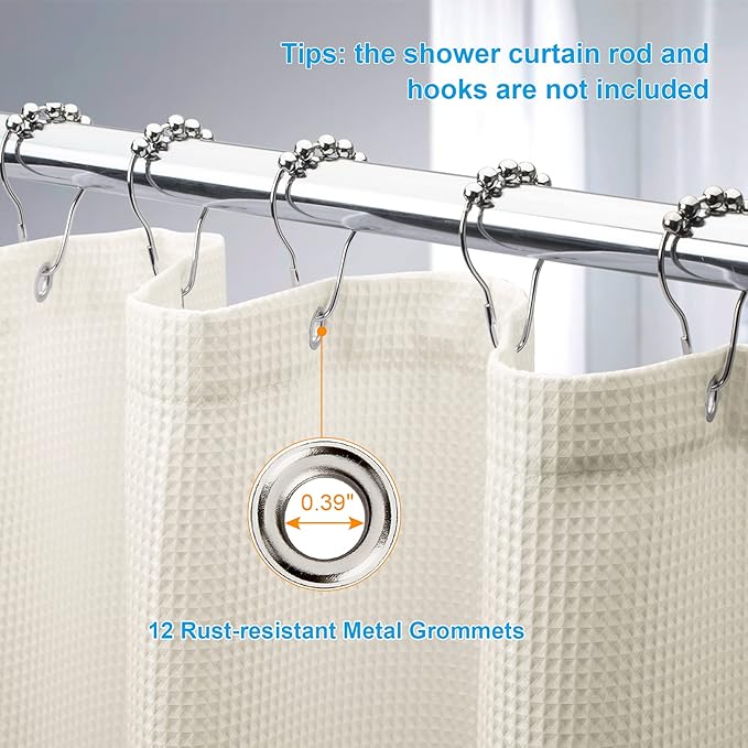 AmazerBath Waffle Shower Curtain, Heavy Duty Fabric Shower Curtain with Waffle Weave Hotel Quality Bathroom Curtains, 72 x 72 Inches (Cream Yellow)