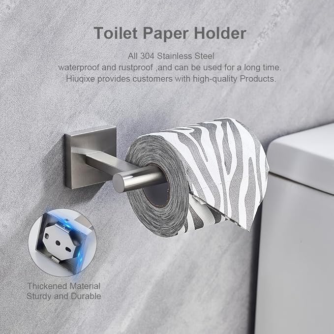 Premium 304 Stainless Steel Wall Mounted Toilet Paper Holder - Brushed Nickel Paper Roll Holder, Heavy-Duty Permanent Bathroom Toilet Tissue Holder, Modern & Durable Toilet Roll Holder