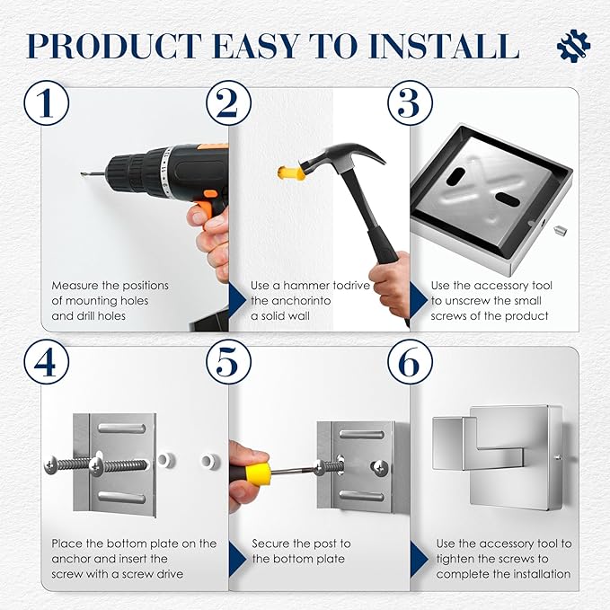 10-Pieces Bathroom Accessories, SUS304 Brushed Bathroom Accessory Set, Nickel Towel Racks for Bathrooml, Stainless Steel, Wall Mounted Towel Rack&Toilet Paper Holder&Towel Ring and Towel Hook