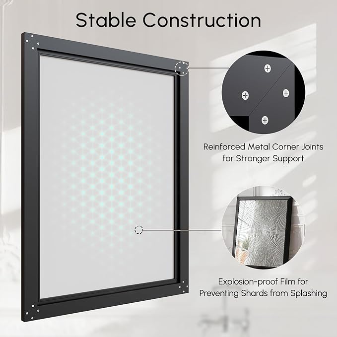 USHOWER Black Bathroom Mirrors for Over Sink, 24x32 Inch Beveled Rectangular Bathroom Vanity Mirror, Brushed Thick Aluminum Framed, Anti-Rust, 4mm Copper-Free Silver Wall Mirror