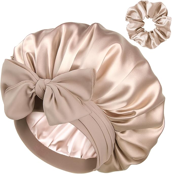 YANIBEST Silk Hair Bonnet for Sleeping, Double Layer Hair Bonnet with Elastic Tie Band for Curly Natural Hair Reduce frizz