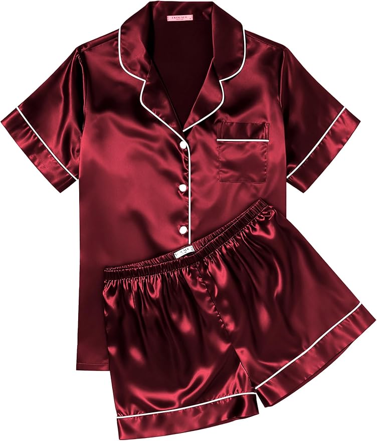 Ekouaer Pajamas for Women Set Silk Satin Pjs Shorts Sleepwear 2 Piece Loungewear S-XXL