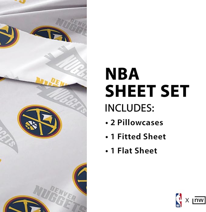 Northwest Officially Licensed Denver Nuggets NBA Queen Size Sheet Set – Soft Team Logo Bedding for Dorms, Bedrooms, Fan Caves & Game Day Style
