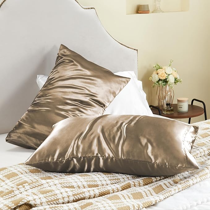 BEDELITE Satin Pillowcase for Hair and Skin, Super Soft and Cooling Similar to Silk Pillow Cases 2 Pack with Envelope Closure, Gift for Women Men(20"x40" King Size, Tawny Brown)