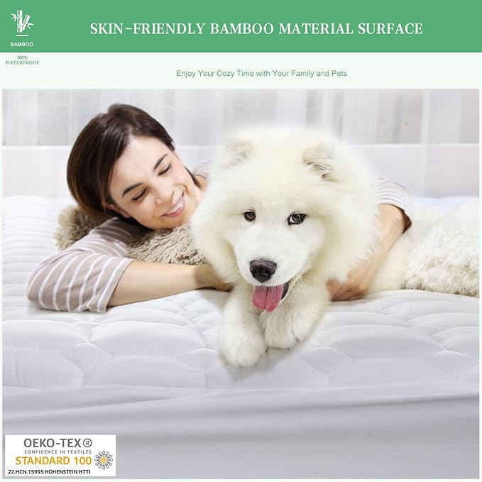 UNILIBRA Queen Mattress Protector Waterproof Rayon from Bamboo, Deep Pocket Mattress Pad Cover Fit up to 6''-21'', Breathable Soft Filling Quilted Fitted Mattress Topper