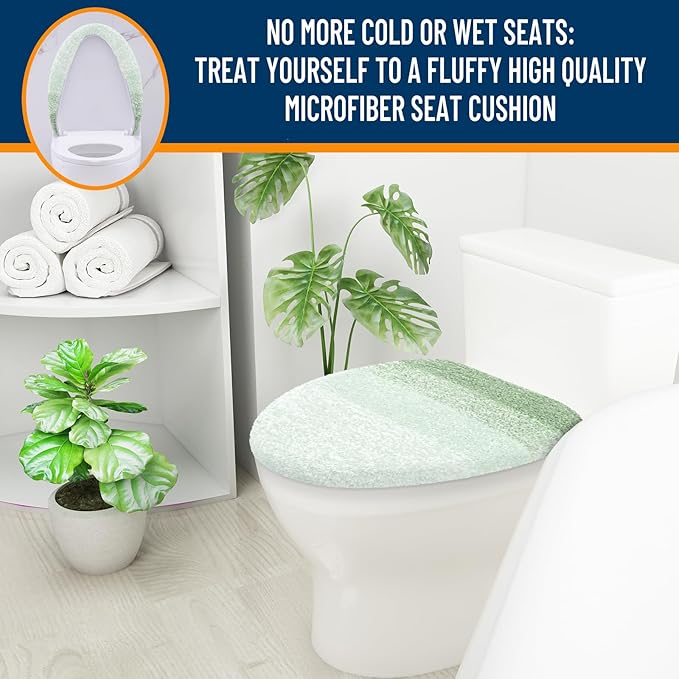 OLANLY Soft Microfiber Bathroom Toilet Lid Cover, Machine Washable Covers, 17.5x15, Stays in Place Rubber Backing, Fits Most Round, Elongated and Oblong Lids, Accessories Decor, Sage Green