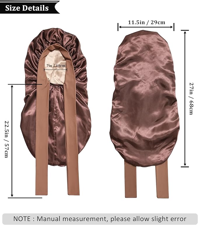 AWAYTR Long Satin Bonnet for Sleeping - Double Layer Reversible Silk Bonnet for Long Hair Women Sleeping Cap with Tie Band