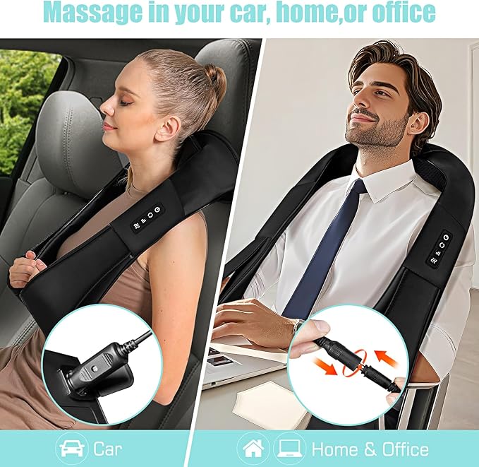 Shiatsu Neck and Back Massager with Heat, Electric Deep Tissue 4D Kneading Massage Pillow for Shoulder, Leg, Body Muscle Pain Relief - Best Gifts for Women Men Mom Dad