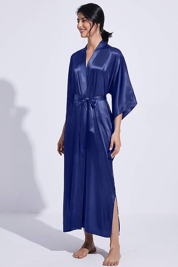 PRODESIGN Satin Kimono Robe Women Long Silky Kimono Bathrobe Sleepwear Wedding Bridesmaid Robe
