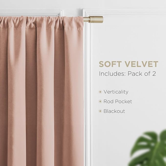 Joydeco Candy Pink Velvet Curtains 72 Inches 2 Panels, Luxury Thermal Insulated Soft Pink Curtains for Bedroom & Living Room, Room Darkening Velvet Drapes, Rod Pocket (52W x 72L)