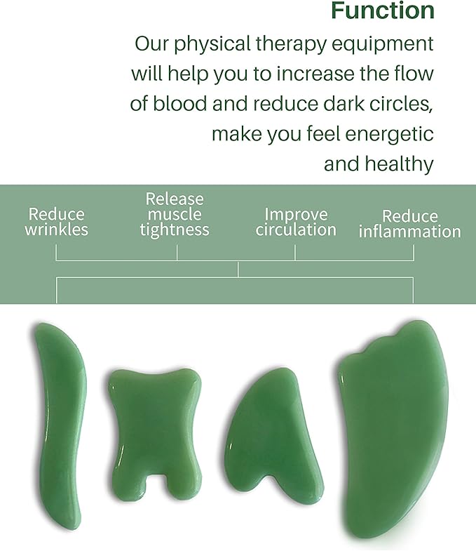 MoHern Gua Sha Massage Tools, 4 Pcs Gua Sha Tools of Multi-Shapes, Guasha Scraping Massage Tools for Face and Body (Dark Green)