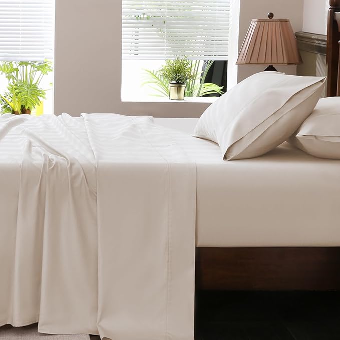 Extra Deep Pocket Queen Sheets 18-24 Inch 1000 Thread Count 100% Egyptian Cotton Sateen Weave Soft Breathable 4 Pieces（Queen,Linen）