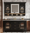 Freestanding Bathroom Vanity with Sink, Solid Wood Bathroom Vanity Set, Vintage Bathroom Vanities with Large Capacity Storage Cabinet and Open Shelf, Elegant Vanities (Black,88")