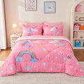 Wajade Pink Unicorn Comforter Set for Girls 7 Piece Cute Cartoon Bedding Set for Kids Full Size as Birthday Gift with Comforter, Sheet Set, Pillowcase and Sham