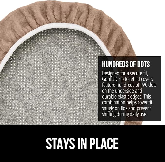 GORILLA GRIP Thick Memory Foam Bathroom Toilet Lid Seat Cover, Soft Velvet Topside, Machine Wash, Plush Cushioned Covers Fits Most Size Lids, Decorative Bath Room Accessories, 19.5x18.5, Taupe