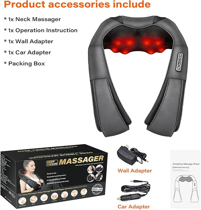Shiatsu Neck Massager, Electric Neck and Back Massager with Heat, 3D Kneading Massage Pillow for Neck, Back, Shoulder, Muscle Pain Relief, Office & Home & Car Use, Fits for Parents (Gray-Button)