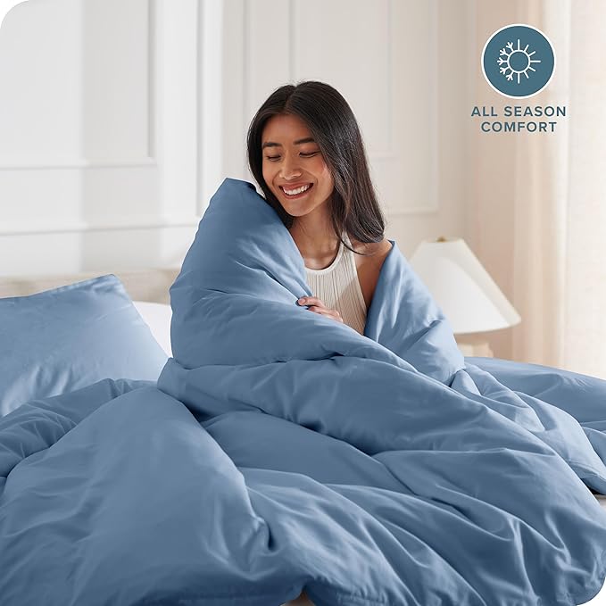 Bare Home Bedding Duvet Cover Queen Size - Premium 1800 Super Soft Collection - Lightweight, Cooling Duvet Cover - Soft Breathable Bedding (Queen, Coronet Blue)