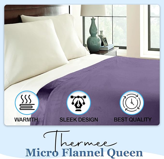 Thermee Micro Flannel King Size Blankets, Lightweight All Seasons Cozy Blanket, Throw Blankets for Home and Living Room, Comfy & Soft Blanket for Couch, Machine Wash, No Pilling - Purple