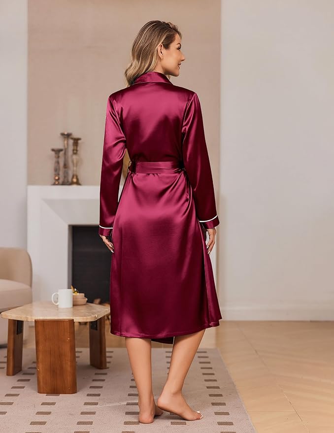Ekouaer Silk Robes for Women Shawl Collar Satin Bathrobe Long Bride Wedding Party Robe Lightweight Sexy Sleepwear S-XXL