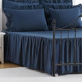 Queen Size 14 inch Drop Navy Blue Dust Ruffle, 100% Lightweight Cotton Ruffled Bed Skirt, French Coutry Style, Lace Ruffled Bed Skirt with Split Corners