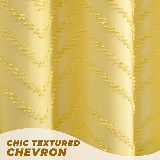 78inches Long Yellow Shower Curtain Boho Farmhouse Shower Curtain 72 x 78 Tufted Chevron Textured Minimalist Shower Curtains for Bathroom