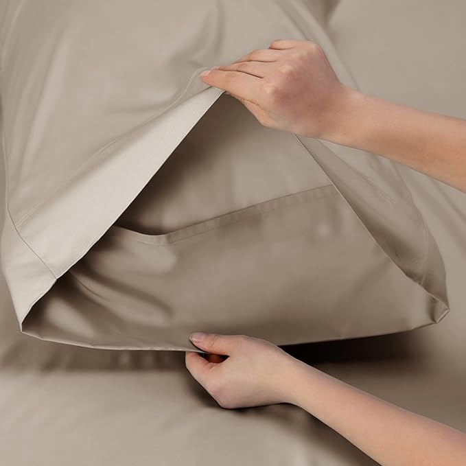 Bedsure California King Sheet Sets, Cooling Sheets, Rayon Derived from Bamboo, Deep Pocket Up to 16", Breathable & Soft Bed Sheets, Hotel Luxury Silky Bedding Sheets & Pillowcases, Simply Taupe