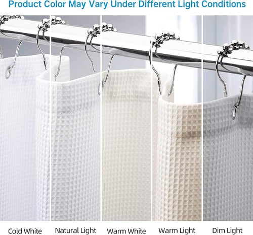 AmazerBath White Shower Curtain 80 Inches Long, Waffle Shower Curtain 72x80 Inches, Long Shower Curtain Fabric, Heavy Duty 240GSM, Hotel Quality, Bathroom Curtain, Premium Polyester