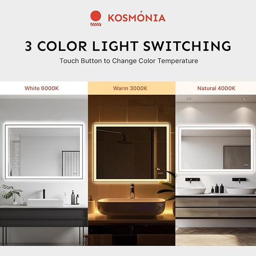 24x32'' LED Bathroom Mirror w/Light, Aluminum Frame, Dimmable Front & Backlit, Anti-Fog, Distortion Free, Light Memory, Tempered & Shatter-Proof Wall Mounted Vanity Silver Coating Mirror