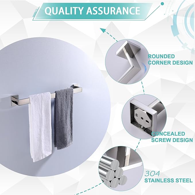 LANC 16-Inche Chrome Towel Bars for Bathroom Wall Mounted, Total-18 Hand Towel Holder Silver Towel Racks Stainless Steel Towel Rods for Bathroom Lavatory Towel Hanger, Polished A8804CP-4P1