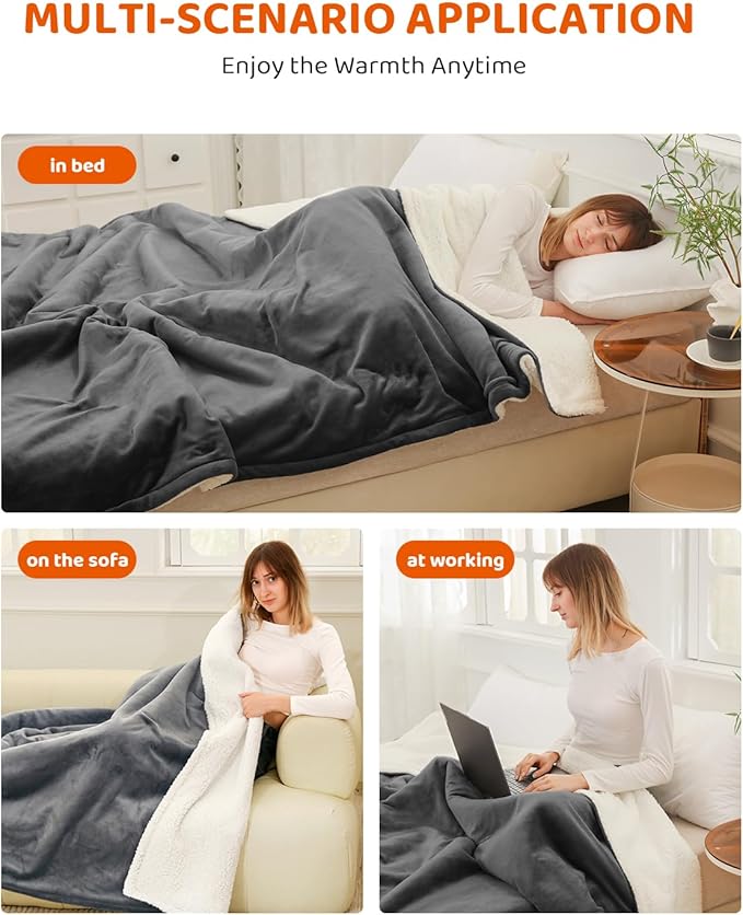 Heated Blanket Electric Blanket Twin Size, Super Soft Cozy Upgraded Flannel Heating Blanket with 9 Heating Levels & 1-9 Hours Auto Off, Fast Heating & Overheat Protection, 62" x 84", Iron Gray