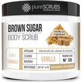 pureSCRUBS Premium Vanilla Brown Sugar Scrub | Face, Feet & Full Body Scrub | Large 16oz Jar Includes Wooden Spoon, Loofah & Mini Exfoliating Bar Soap