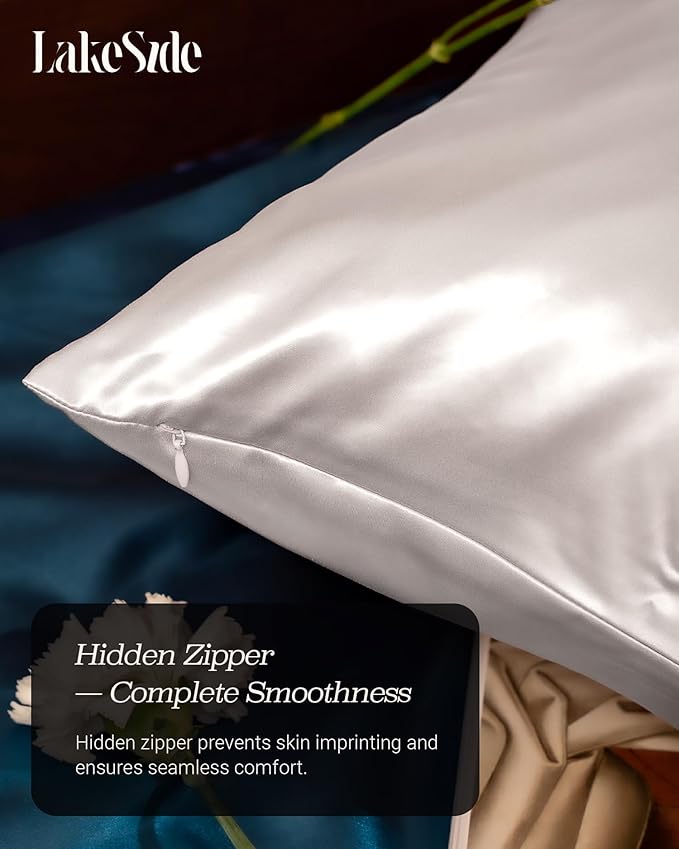 Oriental Lakeside® 100% Pure 22 Momme Mulberry Silk Pillowcase with Hidden Zipper - Nighttime Skincare & Hair Care Hydrating Pillow Cover
