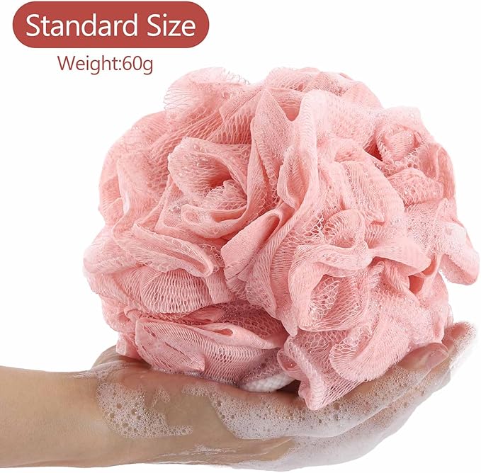 BTYMS Loofah Bath Sponges 60g/pc Shower Pouf Bath Scrunchies Body Puffs for Shower Exfoliating - Pack of 4