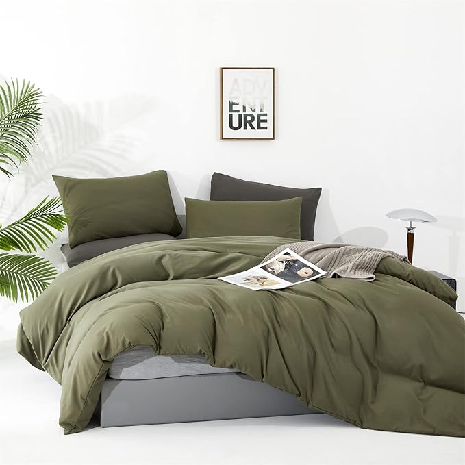 Cottonight Green Comforter Set King Olive Green Bedding Set Blanket Quilts Modern Soft Breathable 3 Piece Olive Green Comforter Set for Women Men King Bed