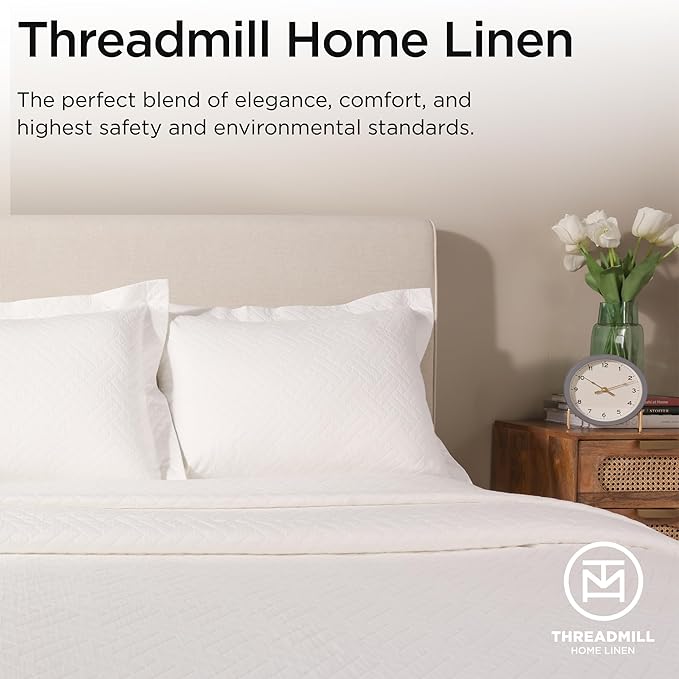 Threadmill Luxury Cotton Blankets for Queen Size Bed | All-Season 100% Cotton Queen Size Blanket | Criss Cross Jacquard Cozy Lightweight, Soft Breathable Coverlet fits Full Size Bed, 90x92 | White