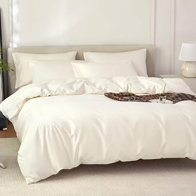 Cream White Duvet Cover King Size 3 Piece-100% Egyptian Cotton Duvet Cover Set ，1600 Thread Count -Extra Soft Bedding Set(104x90 inches)
